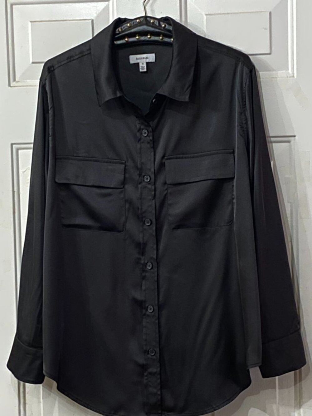 Equipment Sz 1X Black Blouse Button Up Long Sleeve Pockets
